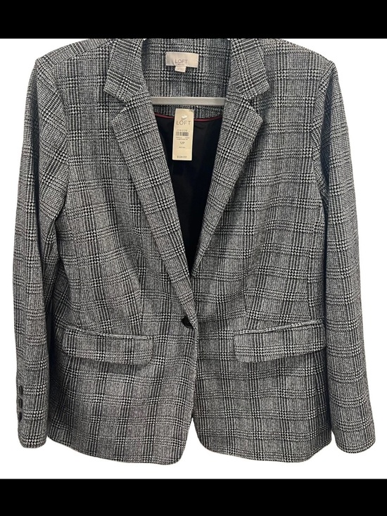 LOFT Jackets & Blazers - NWT LOFT Plaid Blazer Size 12 Petite Black White Career Jacket $128